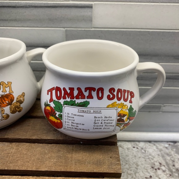 Set of Two Vintage Soup Bowls Tomato and Mushroom Soup - Picture 3 of 6